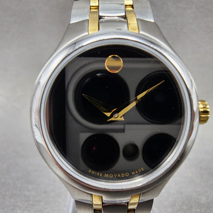 Movado Museum Watch Women 26mm Black Dial Two Tone Round 0606959 New Battery1