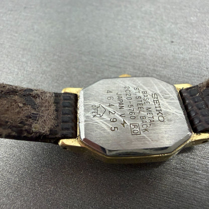 Seiko Watch Women 16mm Brown Dial Gold Tone Octagon 2c20-5760 New Battery VTG9