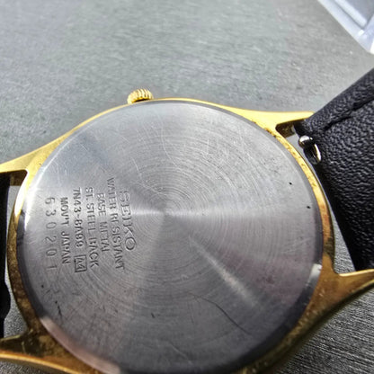 Seiko Watch Men 35mm Black Dial Gold Tone Daydate READ!!!! 7N43-8A99 New Battery9