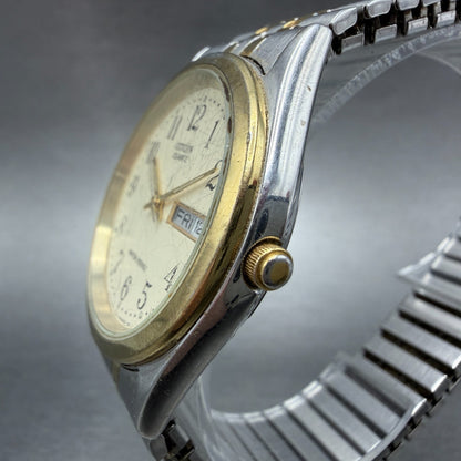 Citizen Watch Men 35mm Cream Dial Two Tone Daydate Round 1100-63910 New Batt ABC2