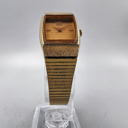 VTG Seiko Watch Women 20mm Gold Dial Gold Tone 8Y21-5000 Tonneau New Battery