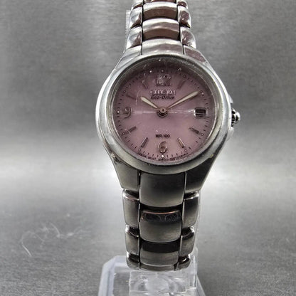 Citizen Eco-Drive Watch Women 26mm Pink Dial Silver Tone Date E011-S039941 RunsK5