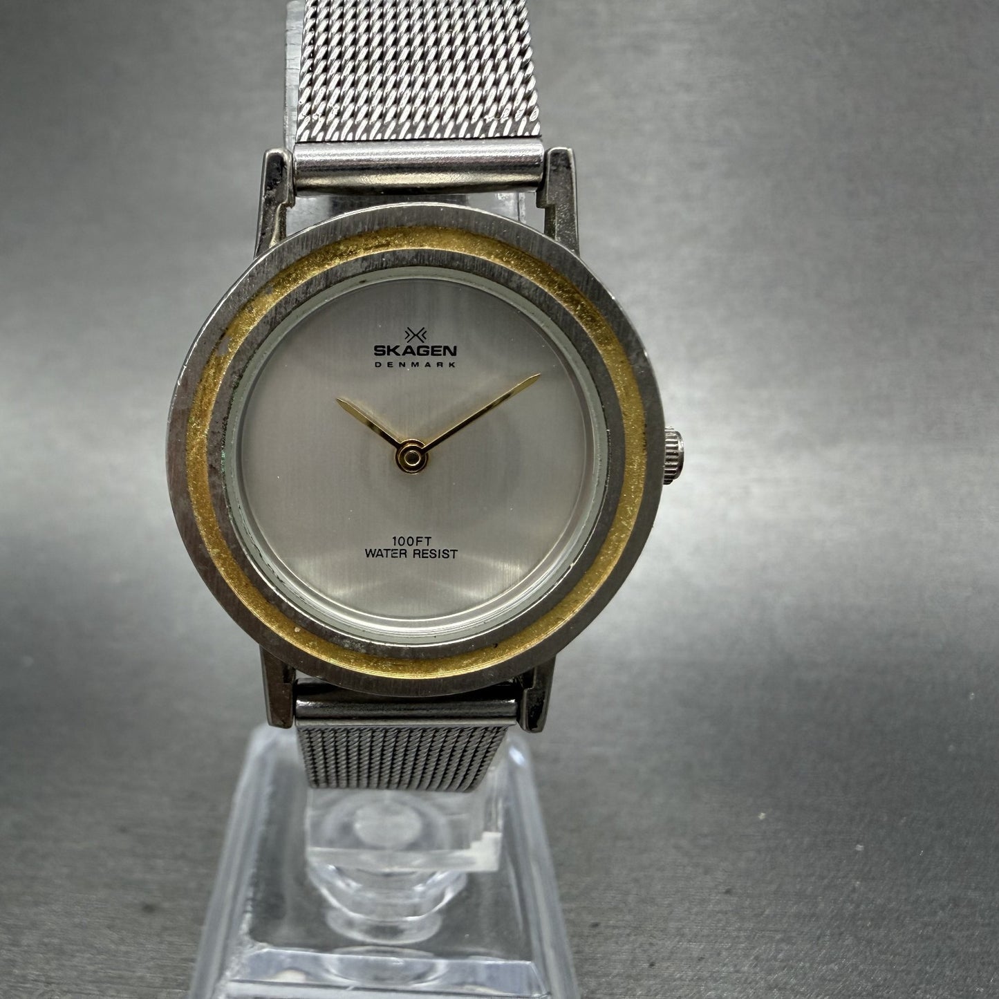 Skagen Watch Women 28mm Silver Dial Two Tone Round 30SGS Mesh Band New Battery0