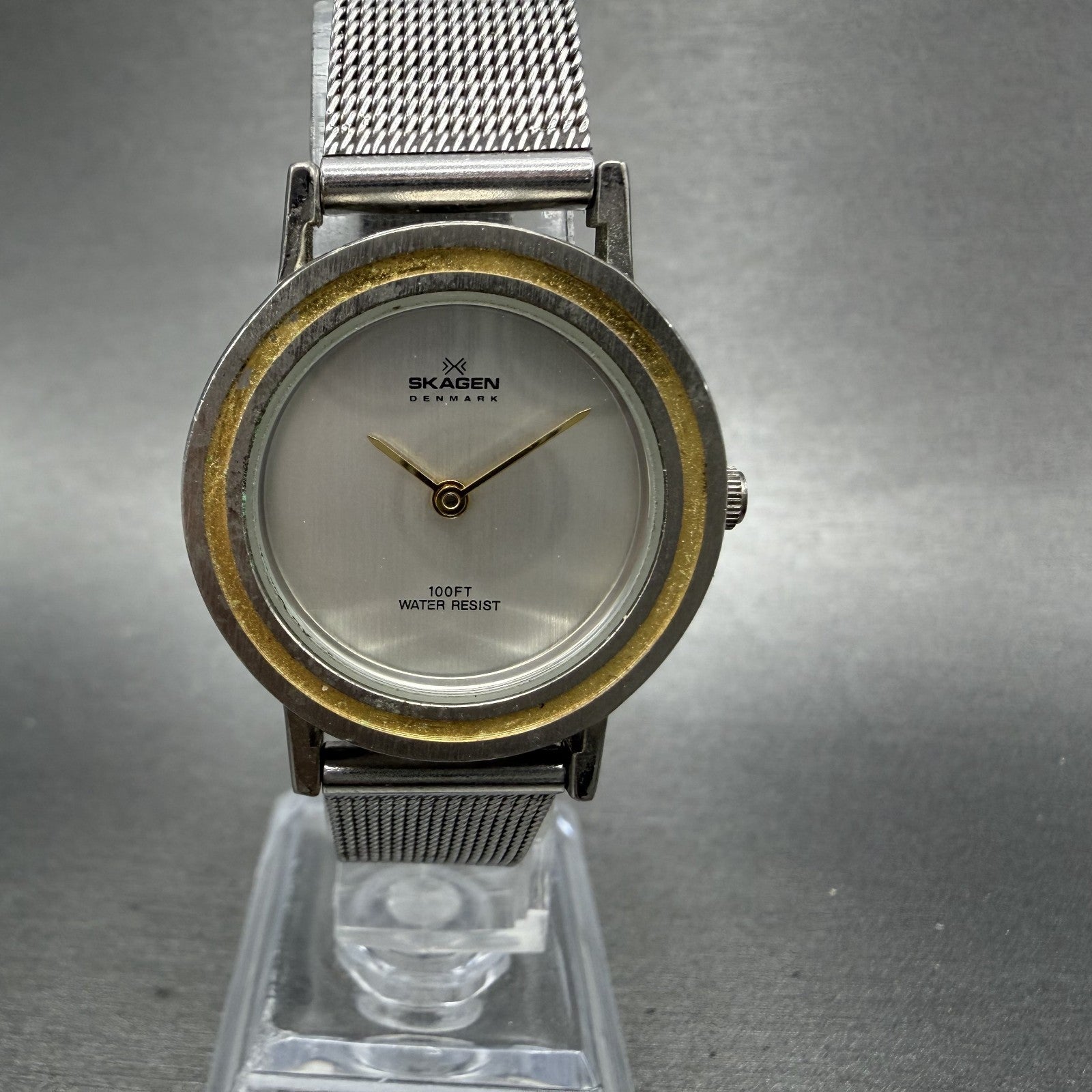 Skagen Watch Women 28mm Silver Dial Two Tone Round 30SGS Mesh Band New Battery0