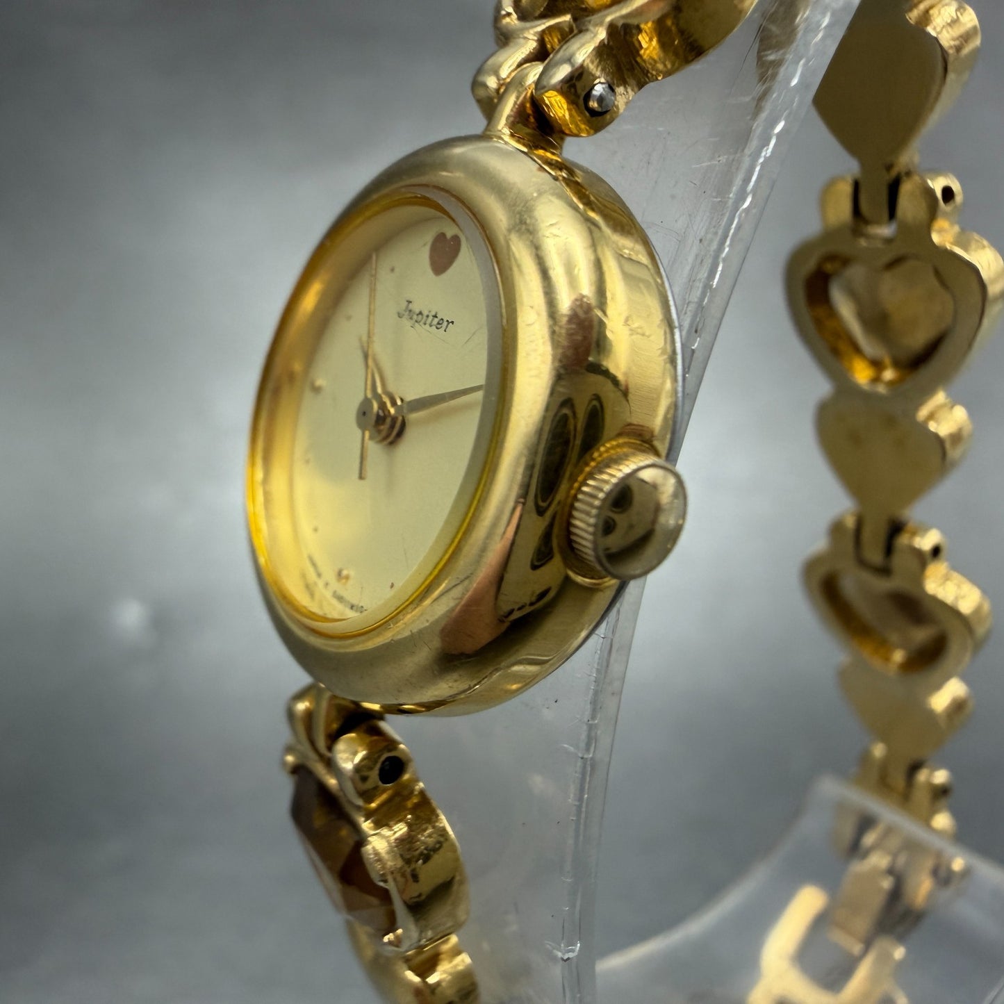 Orient Jupiter Watch Women 21mm Gold Dial Gold Tone Hearts E454M9-00 New Battery2