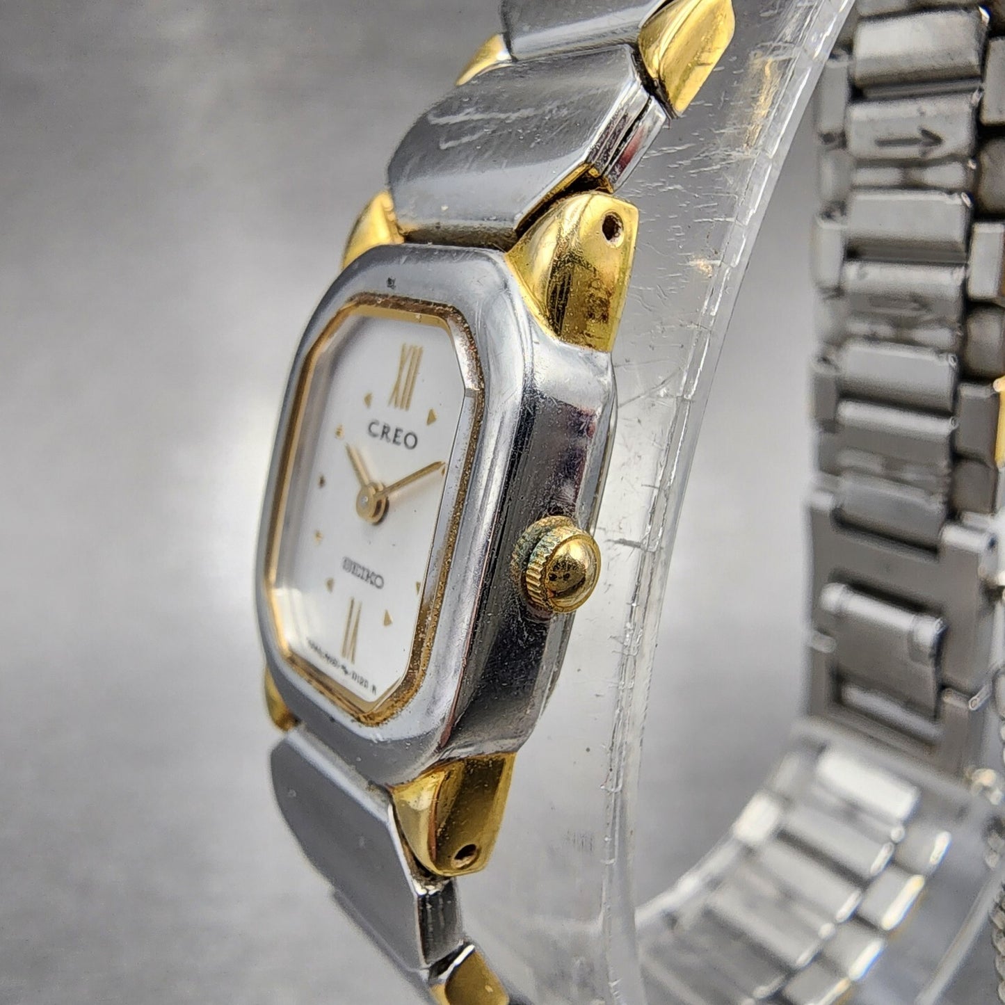 Seiko Creo Watch Women 16mm White Dial Two Tone Rectangle 4N205022 New Battery2