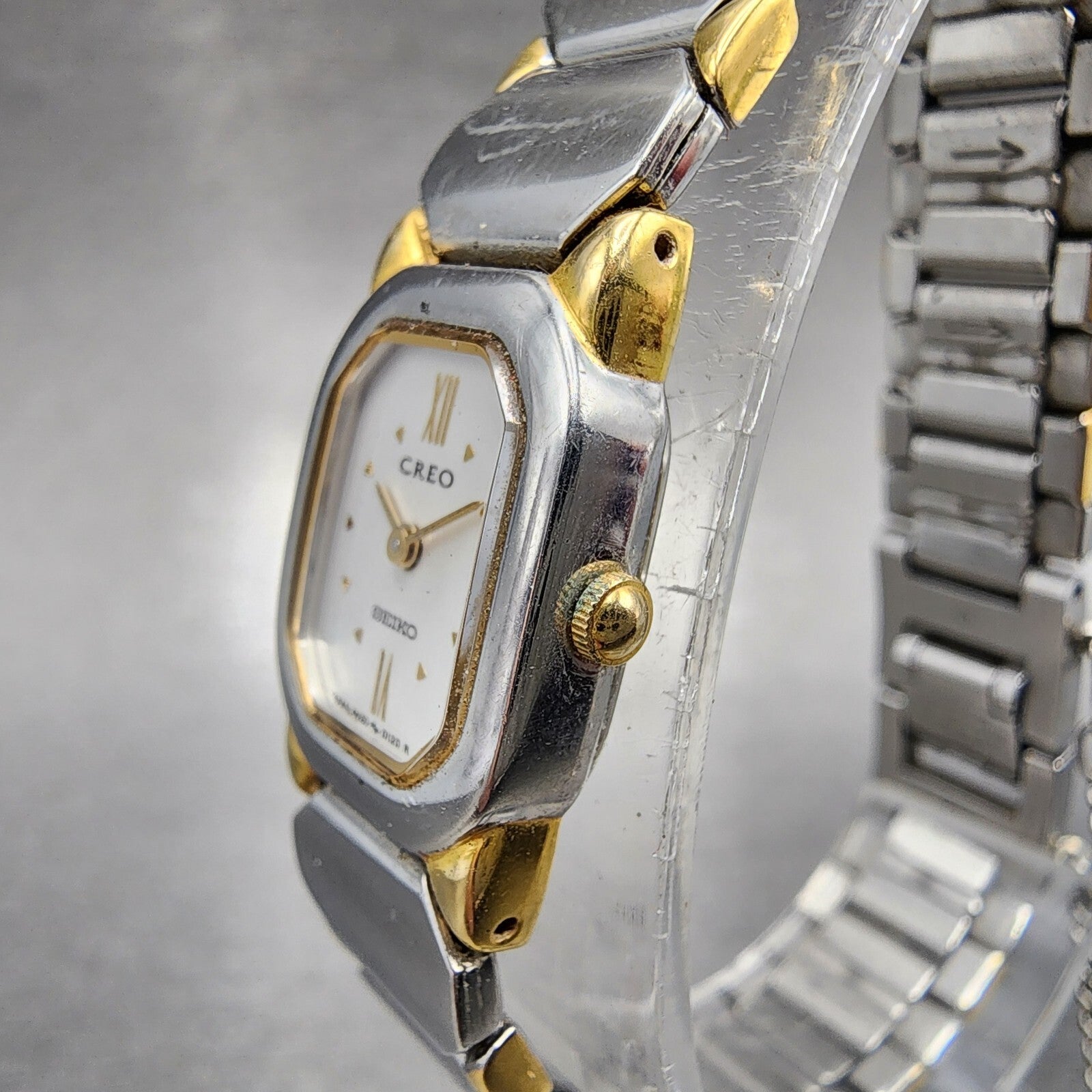 Seiko Creo Watch Women 16mm White Dial Two Tone Rectangle 4N205022 New Battery2