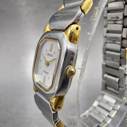 Seiko Creo Watch Women 16mm White Dial Two Tone Rectangle 4N205022 New Battery2
