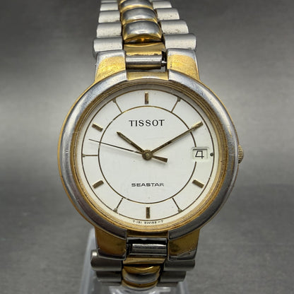 Tissot Seastar Watch Men 32mm White Dial Two Tone Date Round T251 New Batt0