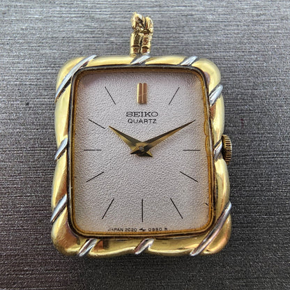 Seiko Pendent Watch Women 18mm Silver Dial Two Tone 2c205470 New Battery READ!!1