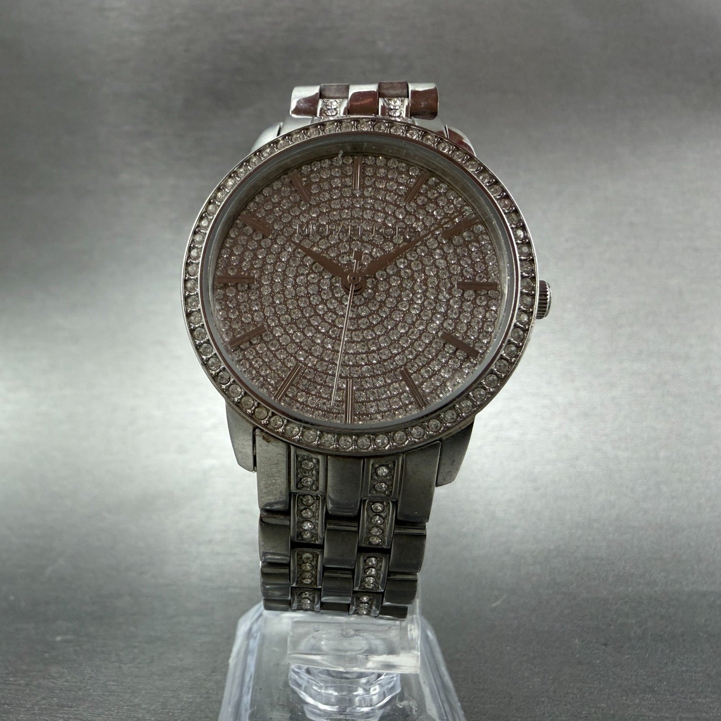 Michael Blake Watch Women 35mm Silver Dial Silver Tone Crystals MK3458 NewBatt5