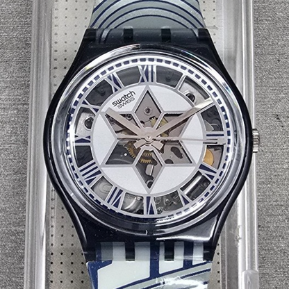 Swatch Decoscraper Watch Men 34mm Silver Dial Black Case GP109 New Battery NOS1