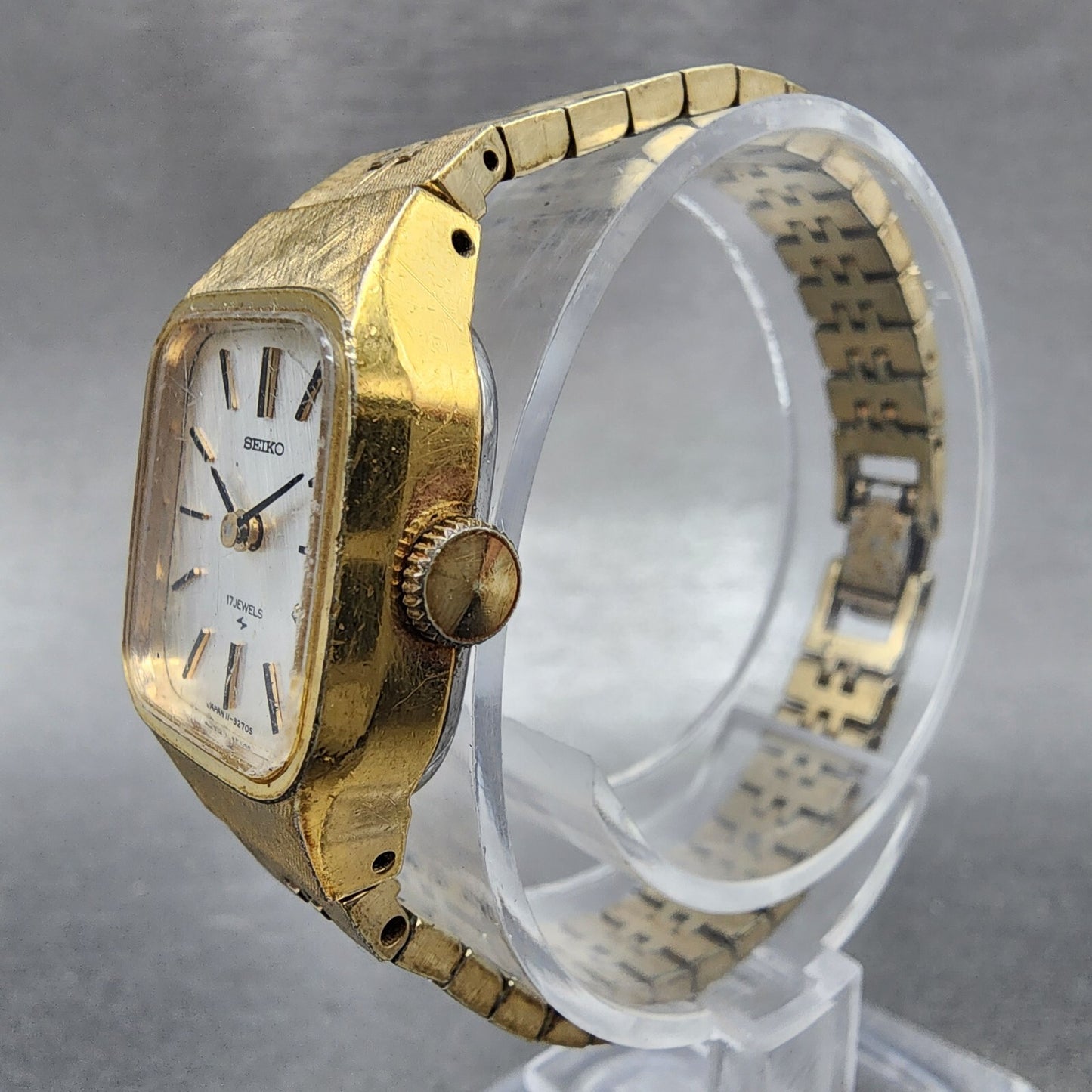 VTG Seiko Watch Women 18mm White Dial Gold Plated Rectangle Manual Wind Runs2