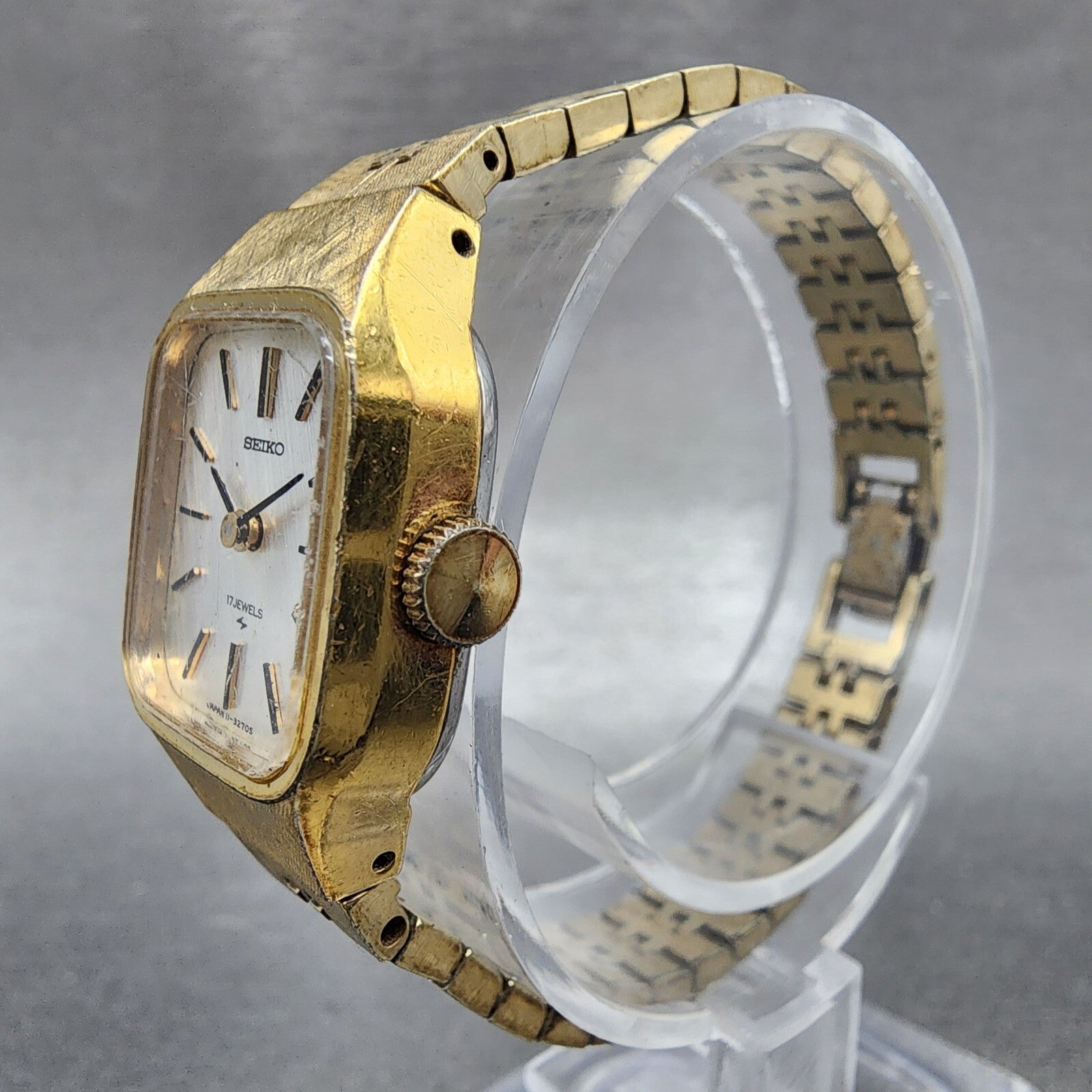 VTG Seiko Watch Women 18mm White Dial Gold Plated Rectangle Manual Wind Runs2