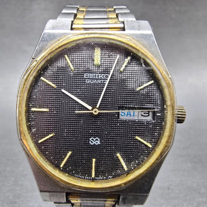 Seiko SQ Watch Men 33mm Black Dial Two Tone Daydate Round 2633-7039 PARTS VTG0