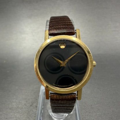 Movado Museum Watch Women 25mm Black Dial Gold Tone Round 87-25-832 New Batt ABC0