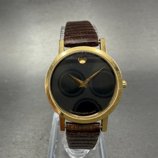 Movado Museum Watch Women 25mm Black Dial Gold Tone Round 87-25-832 New Batt ABC0