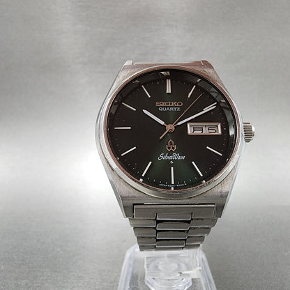 Seiko SilverWave Watch Men 36mm Green Dial Silver Tone Daydate 8229-8000 NewBat