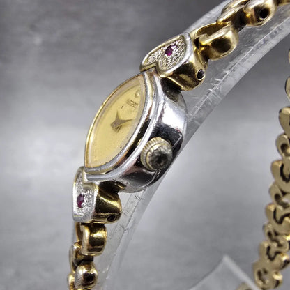 Seiko Heart Watch Women 13mm Champagne Dial Two Tone 1E20-5220 New Battery2