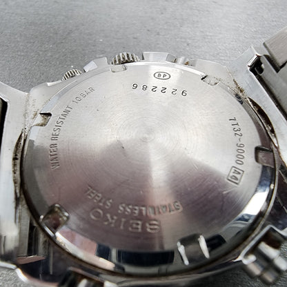 Seiko Chronograph Watch Men 38mm Blue Dial Silver Tone Date 7t32-9000 New Batt