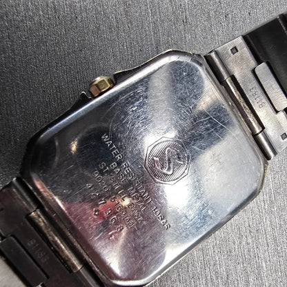 Seiko Watch Men 27mm Gray Dial Two Tone Rectangle 9020-5169 New Battery Neo VTG10