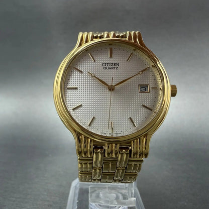 Citizen Watch Men 34mm White Dial Gold Tone Date Round 5510-F52584 New Battery5