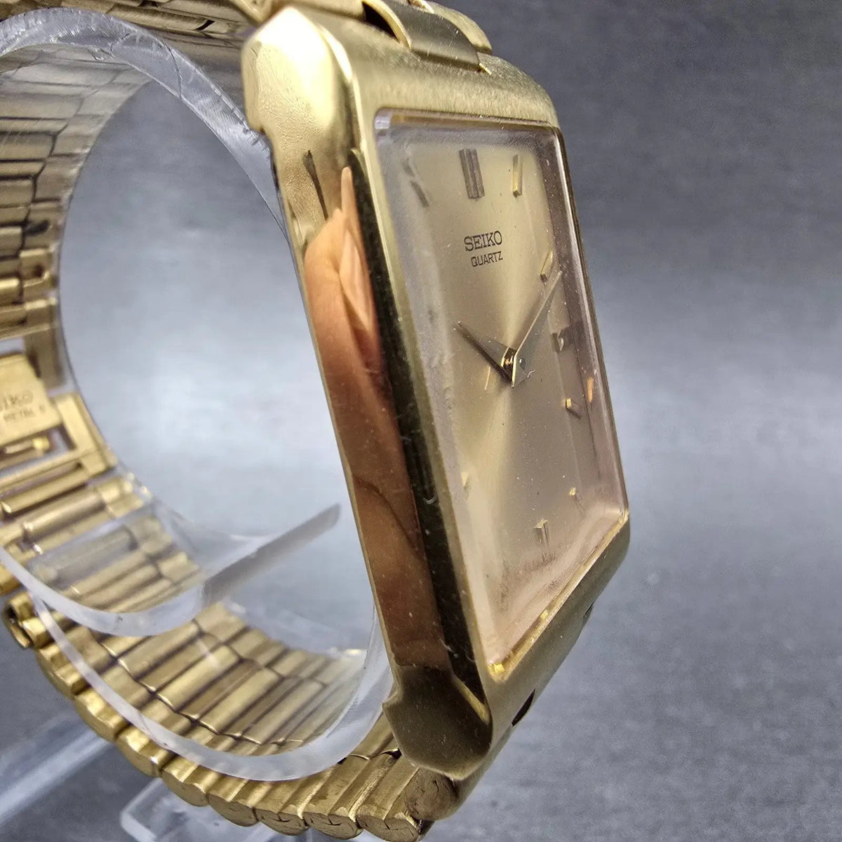 Seiko Tank Watch Men 26mm Champagne Dial Gold Tone Rectangle 5Y94-5119 PARTS4