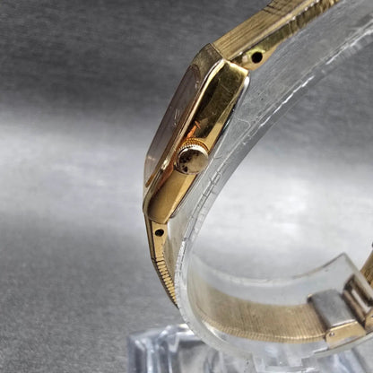 Seiko Watch Women 13mm Gold Dial Gold Tone Rectangle 2E20-5139 New Battery JP232