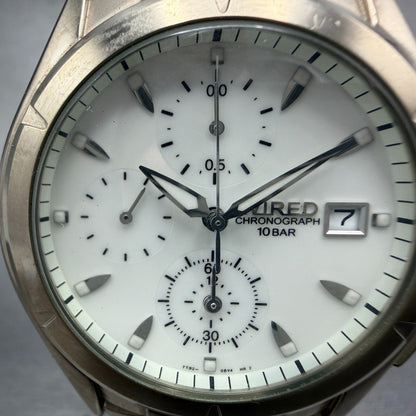 Seiko Wired Chronograph Watch Men 39mm White Dial Steel Date 7T92-0BX0 New Batt1