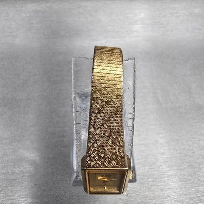 Citizen CQ Watch Women 13mm Gold Dial Gold Tone Rectangle 2200-222857 New Batt L4