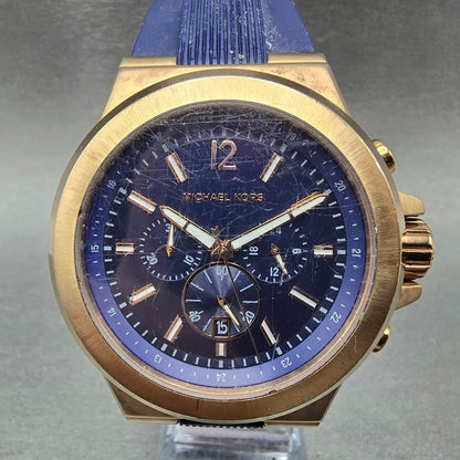 Michael Kors Dylan Chronograph Watch Men 48mm Blue Dial Rose Gold Date New Batt0