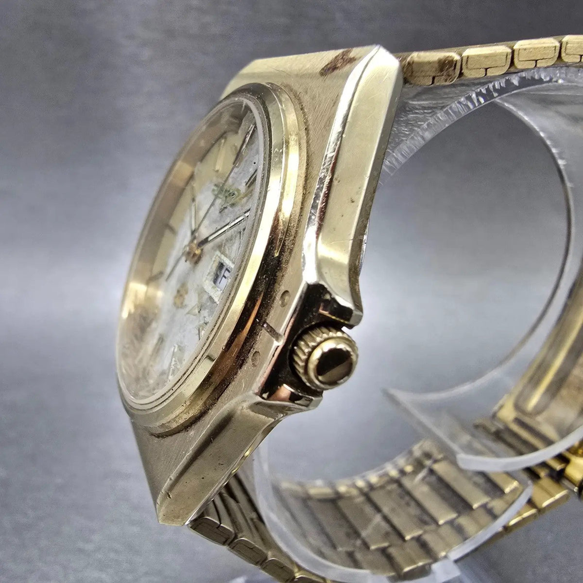 Seiko SQ Watch Men 38mm Gold Dial Gold Tone Daydate 8123-6009 New Battery VTG2