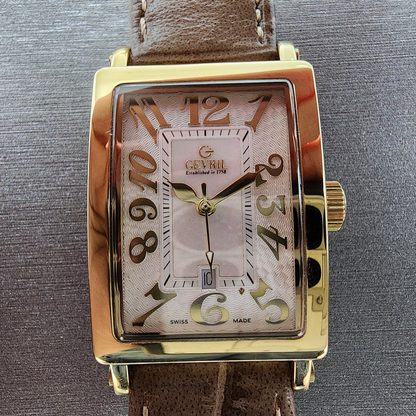Gevril Avenue Of Americas Watch Women 26mm MOP Dial Gold Tone Date Rectangle1