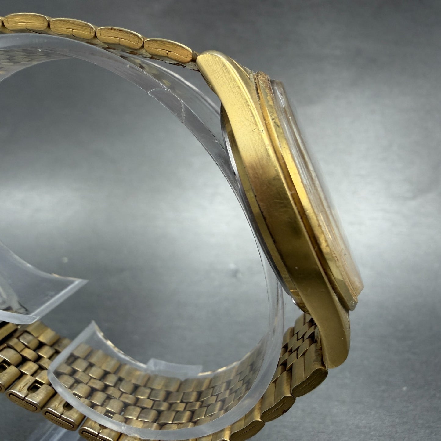 Seiko SQ Watch Men 35mm Gold Dial Gold Tone Daydate Round 5Y23-8040 New BatteryP3
