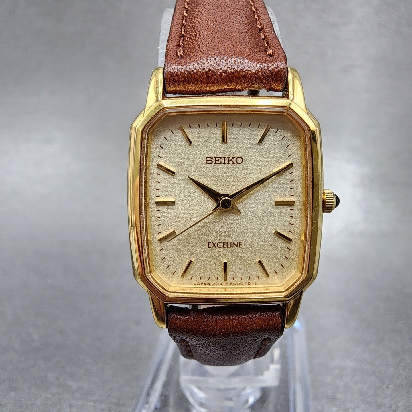 Seiko Exceline Tank Watch Women 20mm Champagne Dial Gold Plated 2j415000 NewBat0