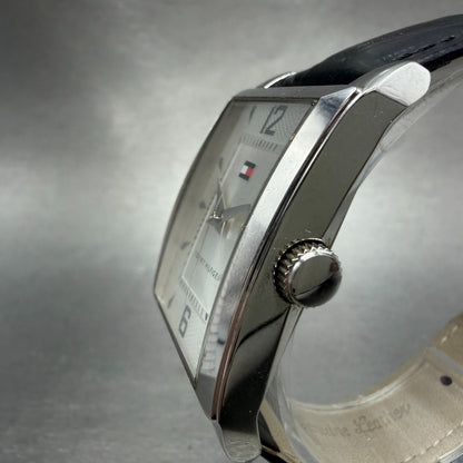 Tommy Hilfiger Tank Watch Men 29mm Silver Dial Silver Tone Date Rectangle NewBat2