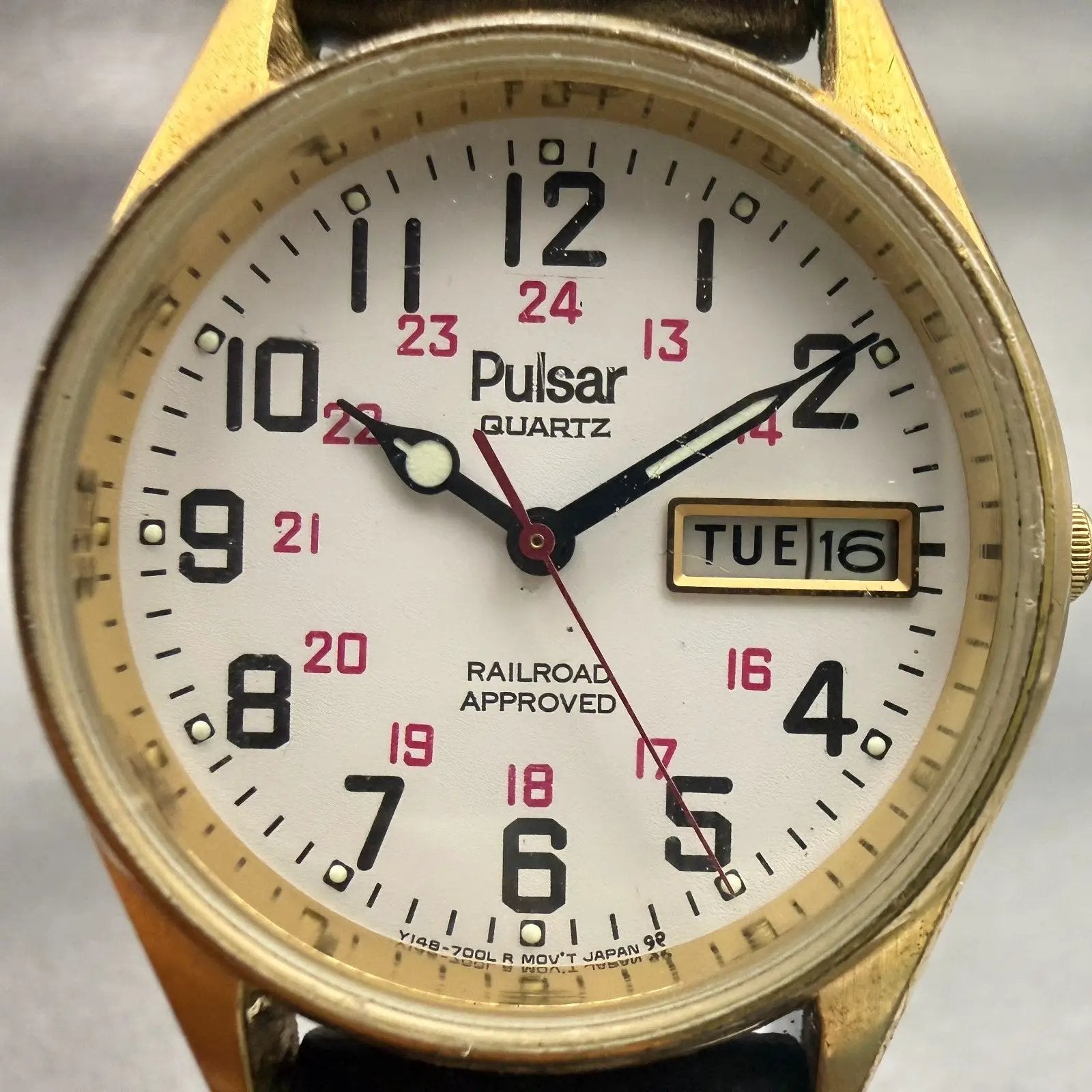 Pulsar Railroad Approved Watch Men 34mm White Dial Gold Daydate Y148-7009 NewBat1