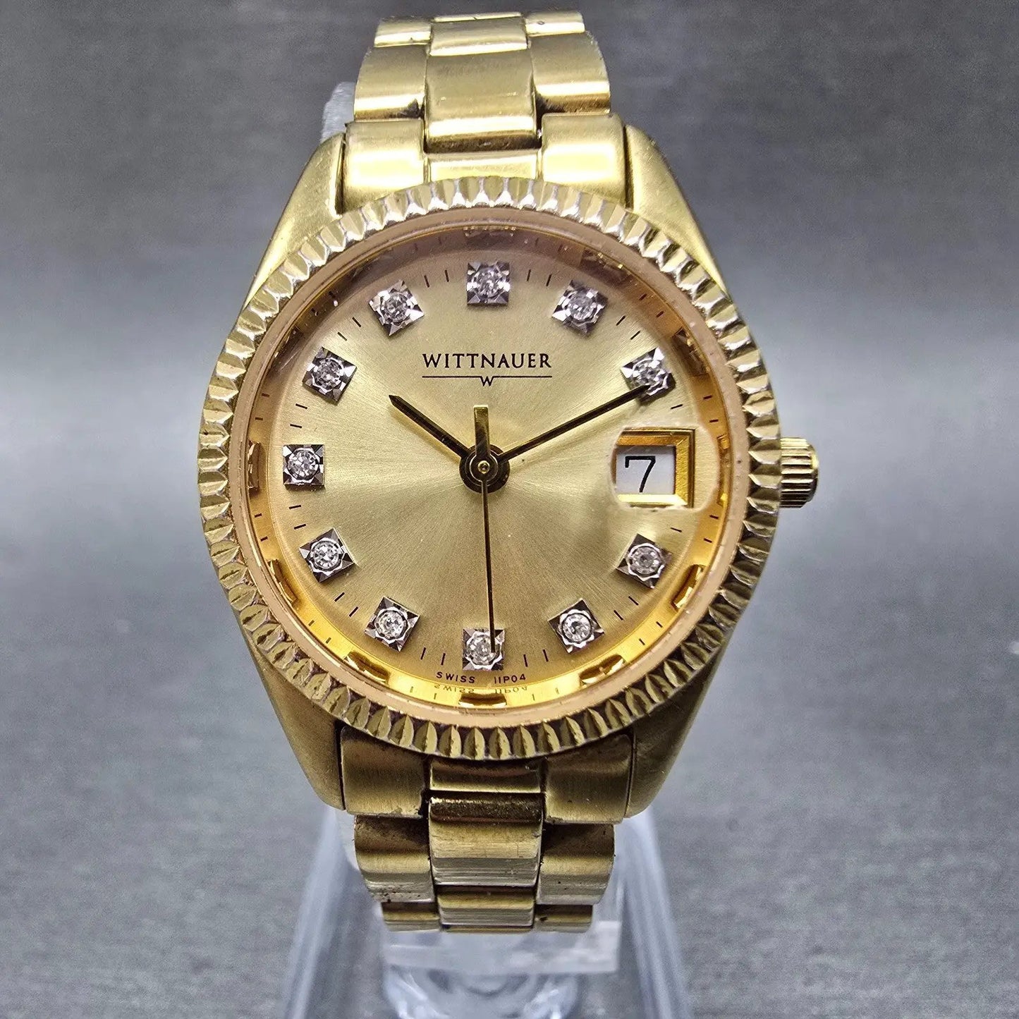 Wittnauer Watch Women 24mm Champagne Dial Gold Tone Date 11P04 New Battery0