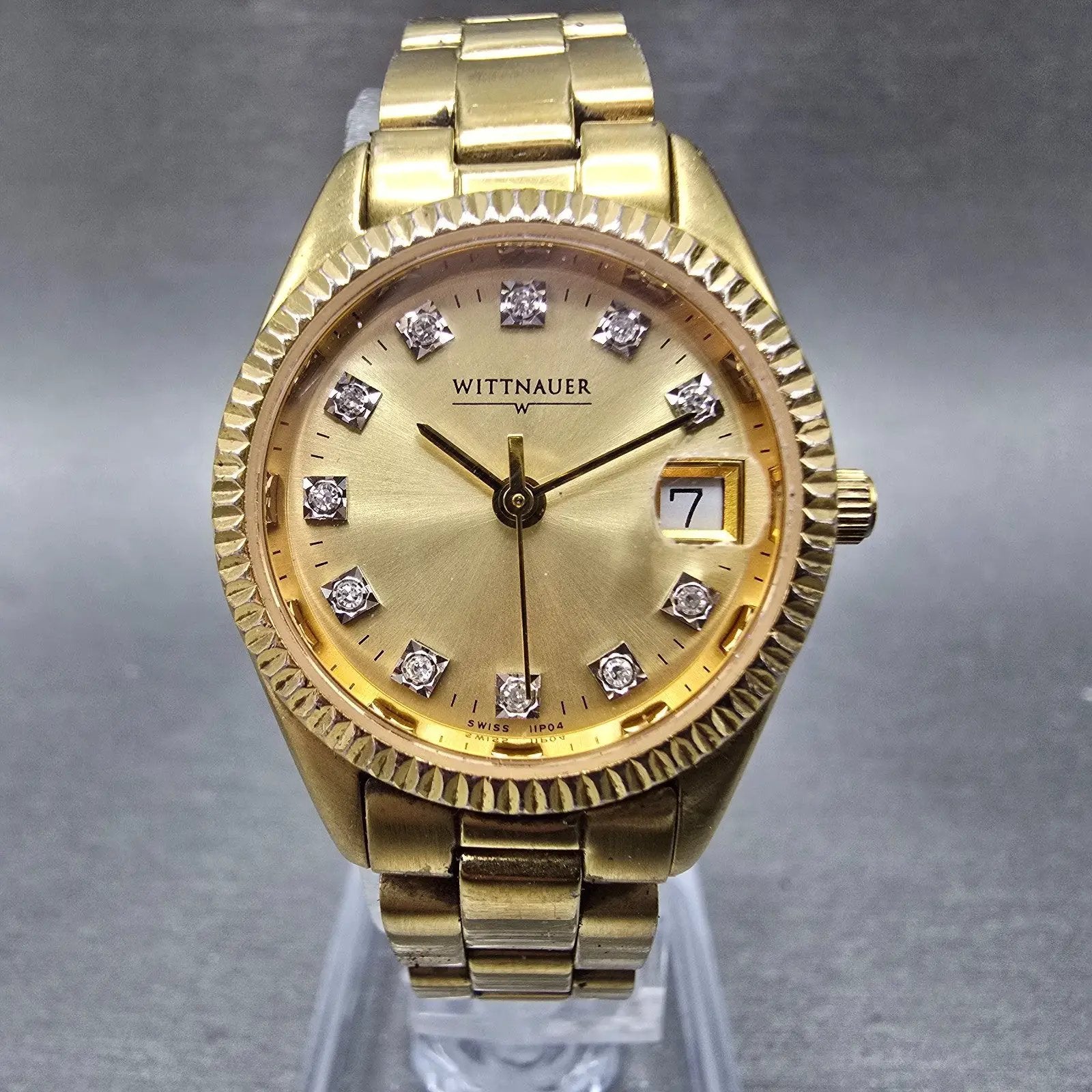 Wittnauer Watch Women 24mm Champagne Dial Gold Tone Date 11P04 New Battery0