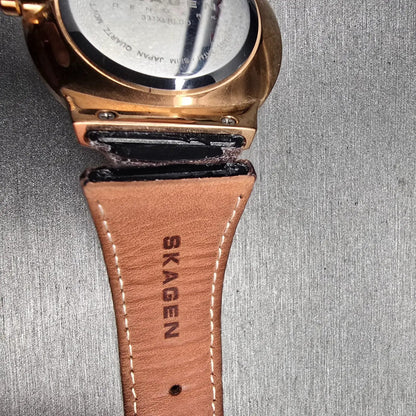 Skagen Watch Men 38mm Brown Dial Rose Gold Daydate Round 331XLRLD New Batt READ12