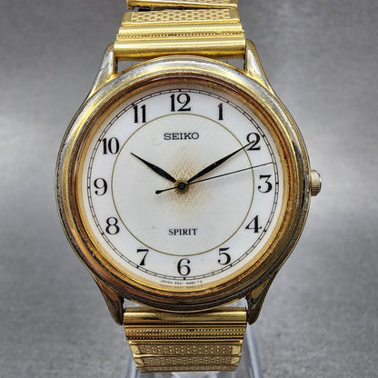 Seiko Spirit Watch Men 34mm White Dial Gold Tone 5s21-6a50 New Battery