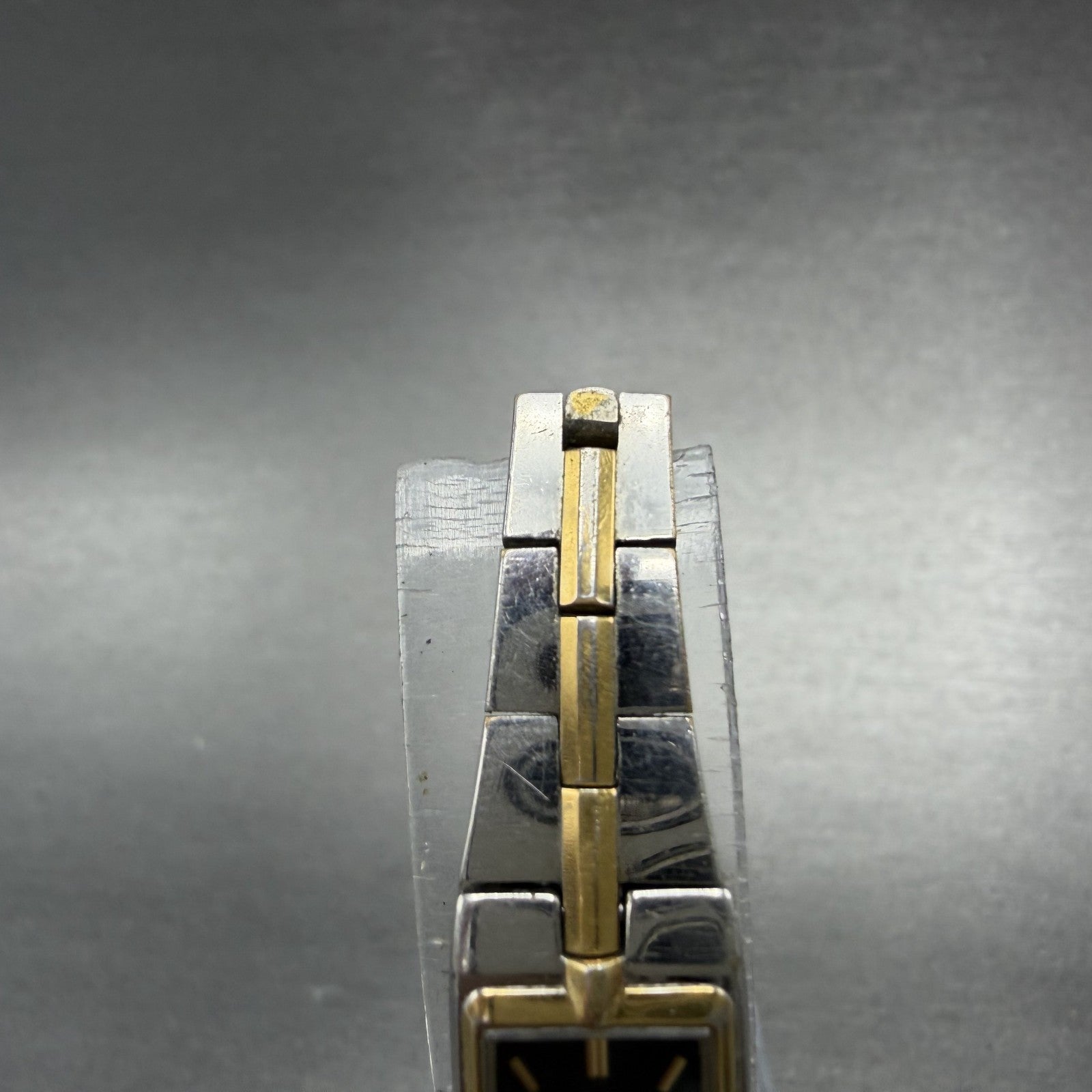 Seiko Tank Watch Women 13mm Black Dial Two Tone Rectangle 2e20-7479 New BatteryU4
