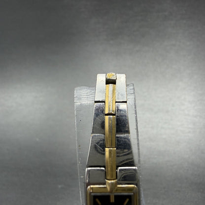 Seiko Tank Watch Women 13mm Black Dial Two Tone Rectangle 2e20-7479 New BatteryU4