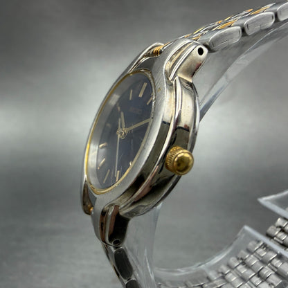 Seiko Watch Women 24mm Blue Dial Two Tone Round V701-2D60 New Battery Vintage2
