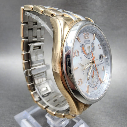 Citizen EcoDrive World Time Watch Women 41mm MOP Dial Two Tone Date Works3