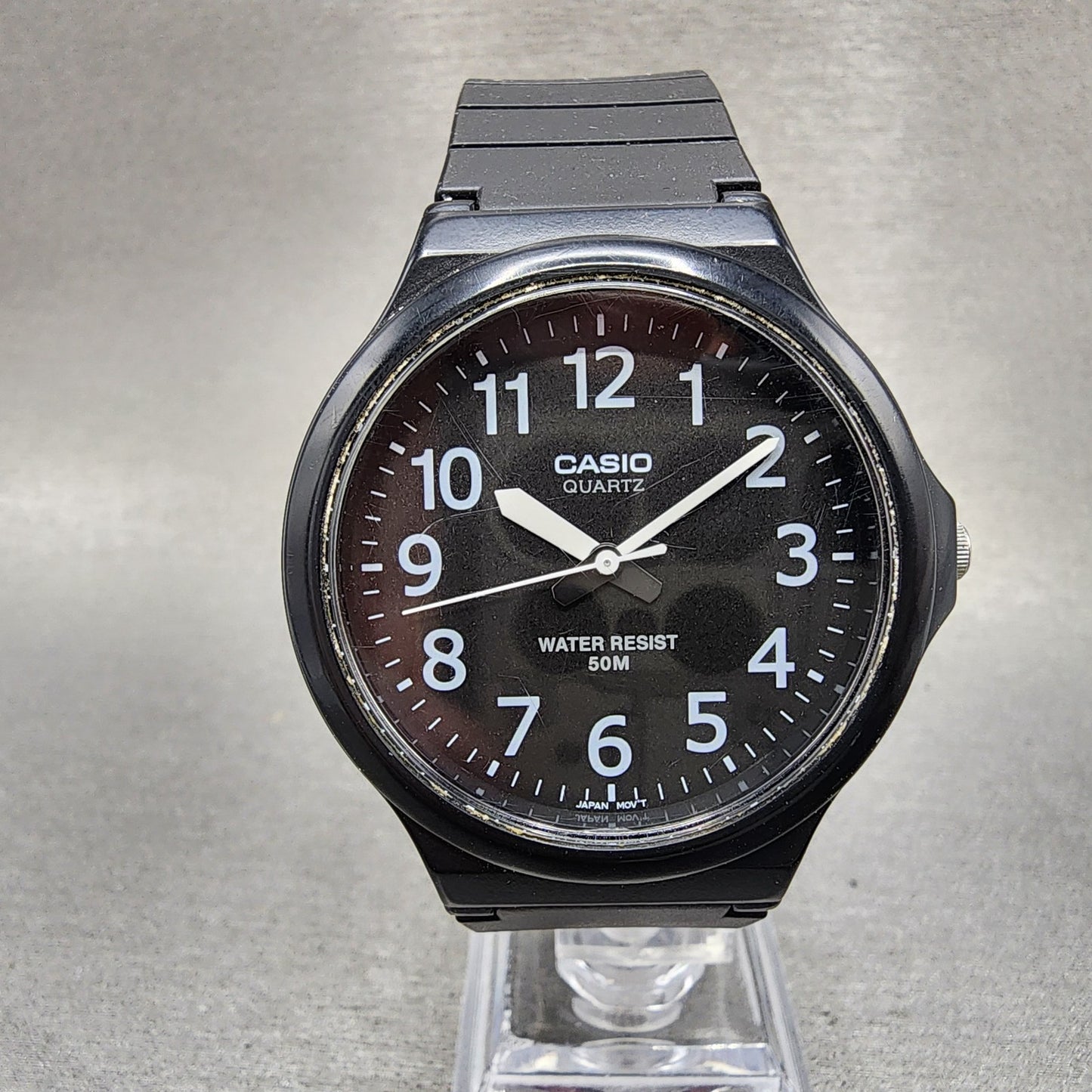 Casio Watch Men 42mm Black Dial Black Tone Round MW240 New Battery0