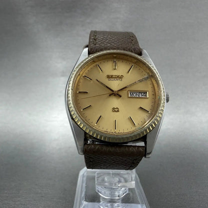 Seiko SQ President Watch Men 36mm Gold Dial Two Tone Daydate Round 5Y238A69 A15