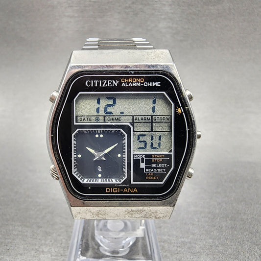 Citizen Analog Digital Watch Men 35mm Black Dial Steel Alarm Chrono READ!!!!!!!
