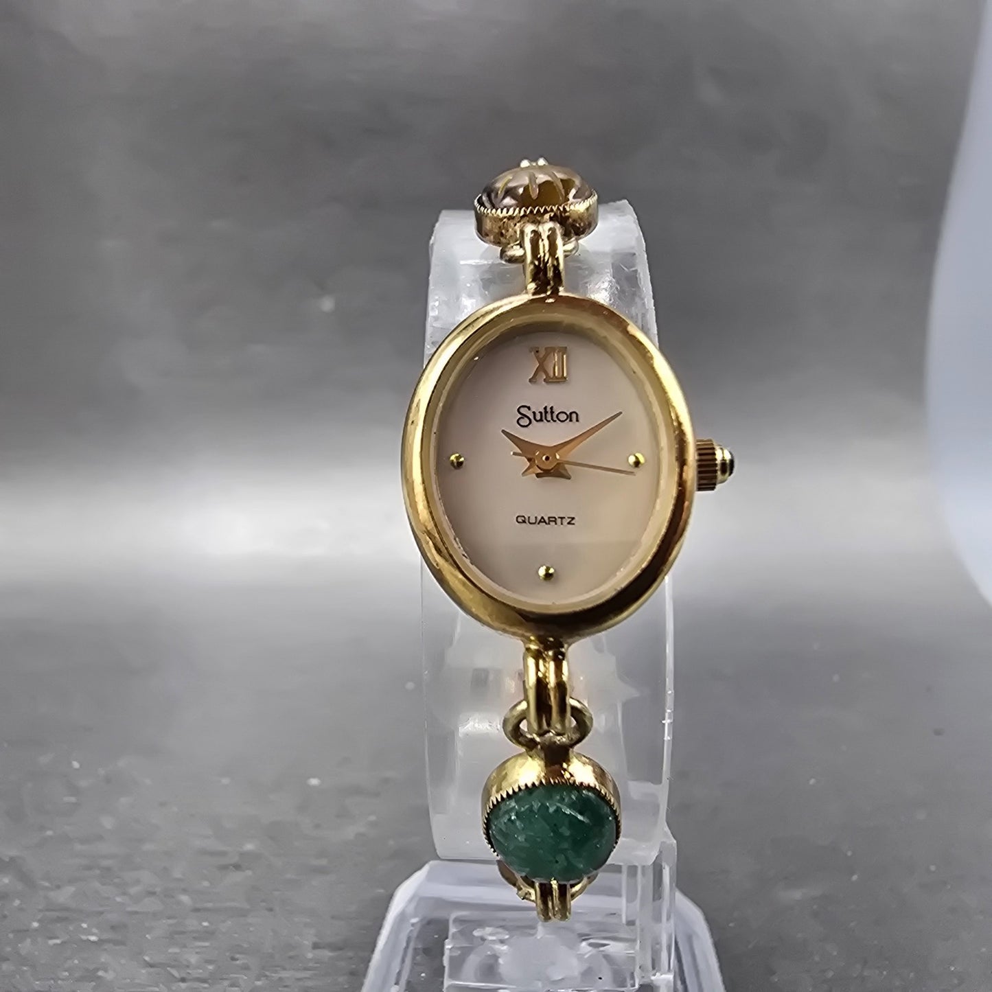 Sutton Watch Women 16mm MOP Dial Gold Tone Oval Gem Bracelets New Battery5