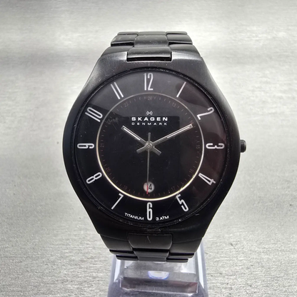 Skagen Watch Men 40mm Black Dial Black Tone Date Titanium Round 801XLTBXB NewBat0